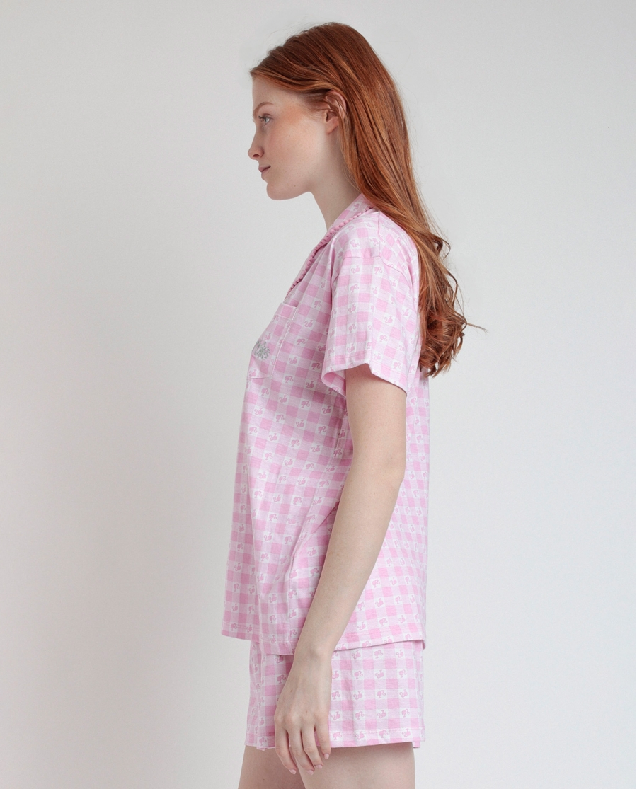 BARBIE Pijama Abierto Manga Corta Vichy World para Mujer ROSA