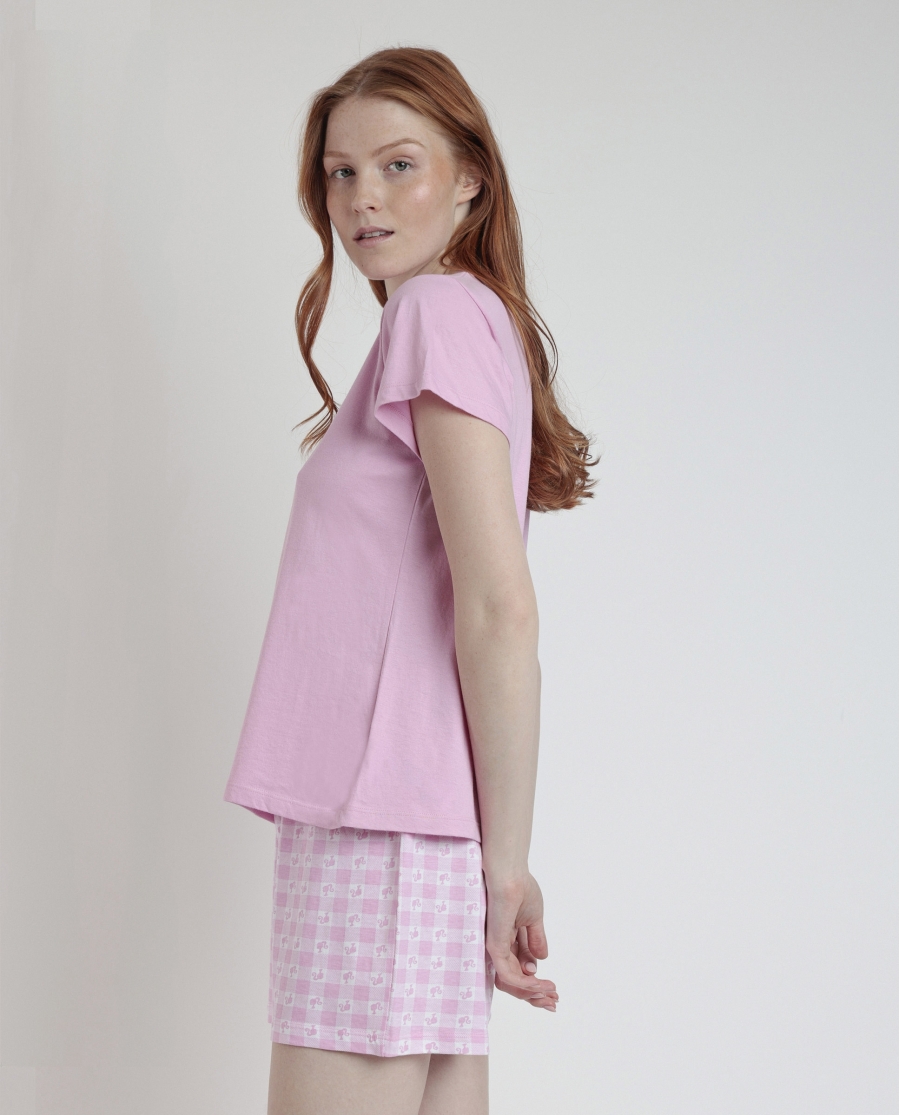 BARBIE Pijama Manga Corta Vichy World para Mujer ROSA BARBIE Pijama Manga Corta Vichy World para Mujer ROSA