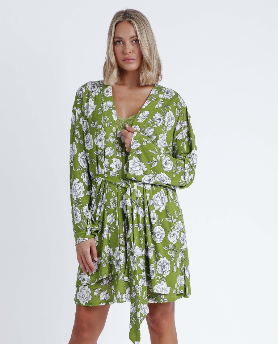 ADMAS GARDEN Bata Manga Larga Navy Flowers para Mujer HOJAS ADMAS GARDEN Bata Manga Larga Navy Flowers para Mujer HOJAS