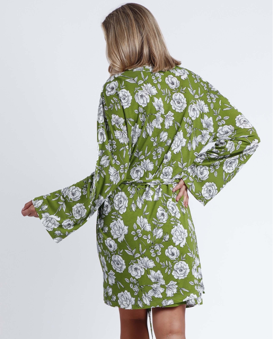 ADMAS GARDEN Bata Manga Larga Navy Flowers para Mujer HOJAS ADMAS GARDEN Bata Manga Larga Navy Flowers para Mujer HOJAS