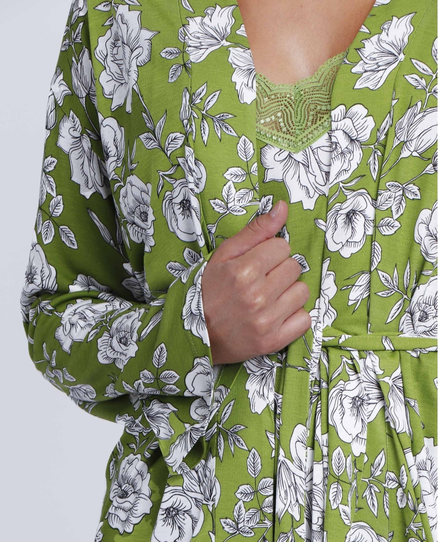 ADMAS GARDEN Bata Manga Larga Navy Flowers para Mujer HOJAS ADMAS GARDEN Bata Manga Larga Navy Flowers para Mujer HOJAS