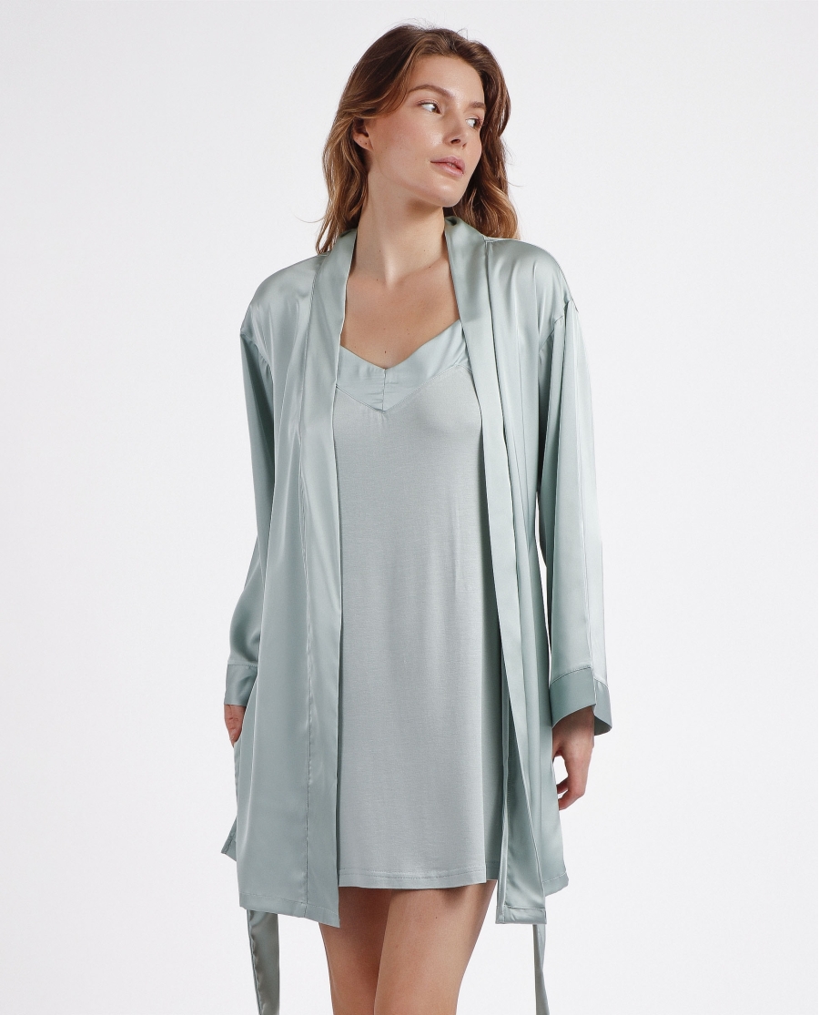 ADMAS CLASSIC Bata Manga Larga Satin Bands para Mujer VERDE AGUA ADMAS CLASSIC Bata Manga Larga Satin Bands para Mujer VERDE AGUA