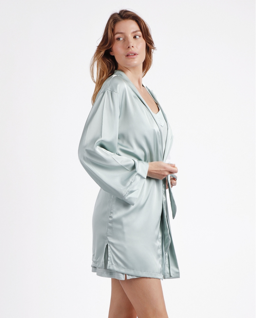 ADMAS CLASSIC Bata Manga Larga Satin Bands para Mujer VERDE AGUA ADMAS CLASSIC Bata Manga Larga Satin Bands para Mujer VERDE AGUA