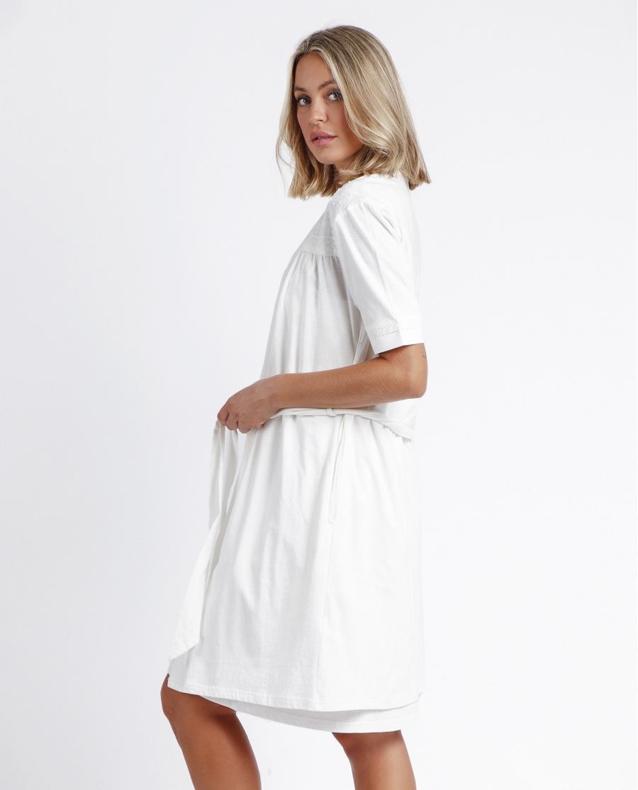 ADMAS Bata Manga Corta Plumetti Classic Ibiza para Mujer BLANCO ADMAS Bata Manga Corta Plumetti Classic Ibiza para Mujer BLANCO