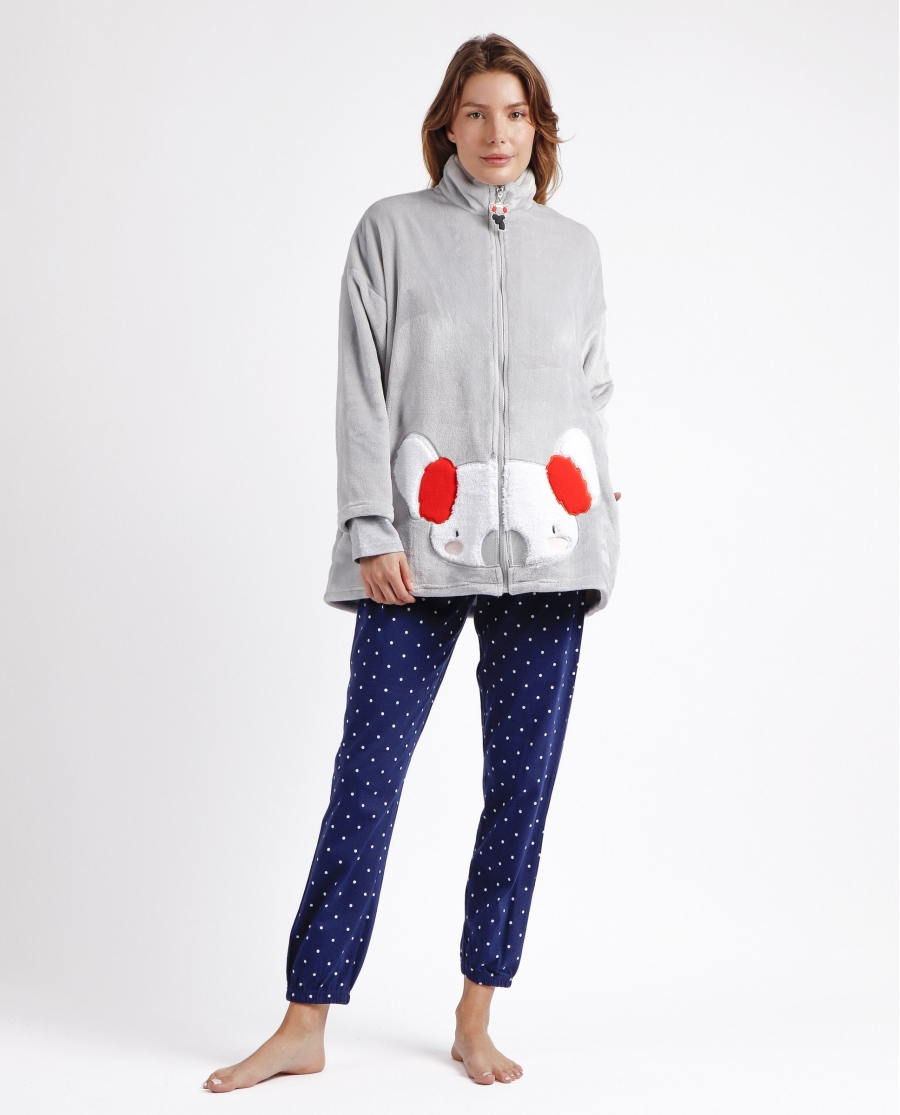 ADMAS Bata Manga Larga Calentita Good Morning Mouse para Mujer GRIS ADMAS Bata Manga Larga Calentita Good Morning Mouse para Mujer GRIS