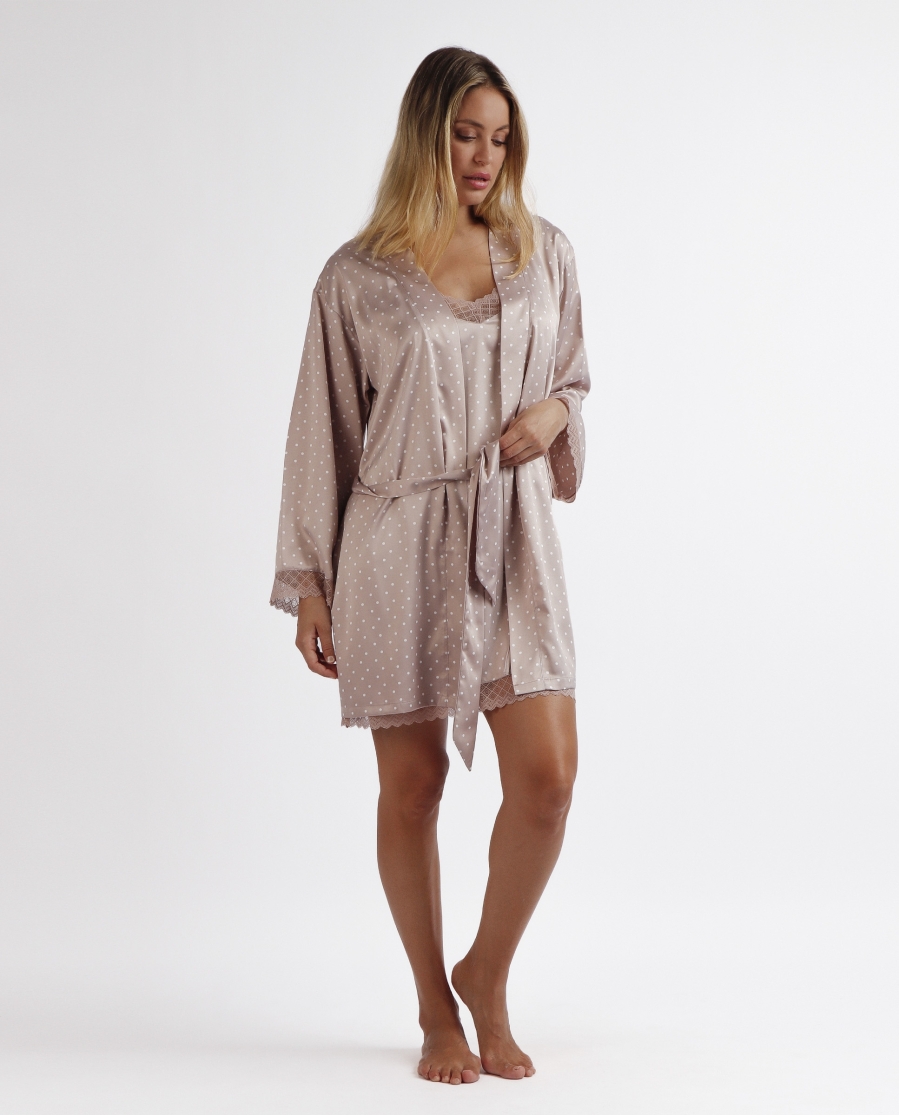 ADMAS CLASSIC Bata Novia Manga Larga Dots Lace para Mujer PIEDRA ADMAS CLASSIC Bata Novia Manga Larga Dots Lace para Mujer PIEDRA