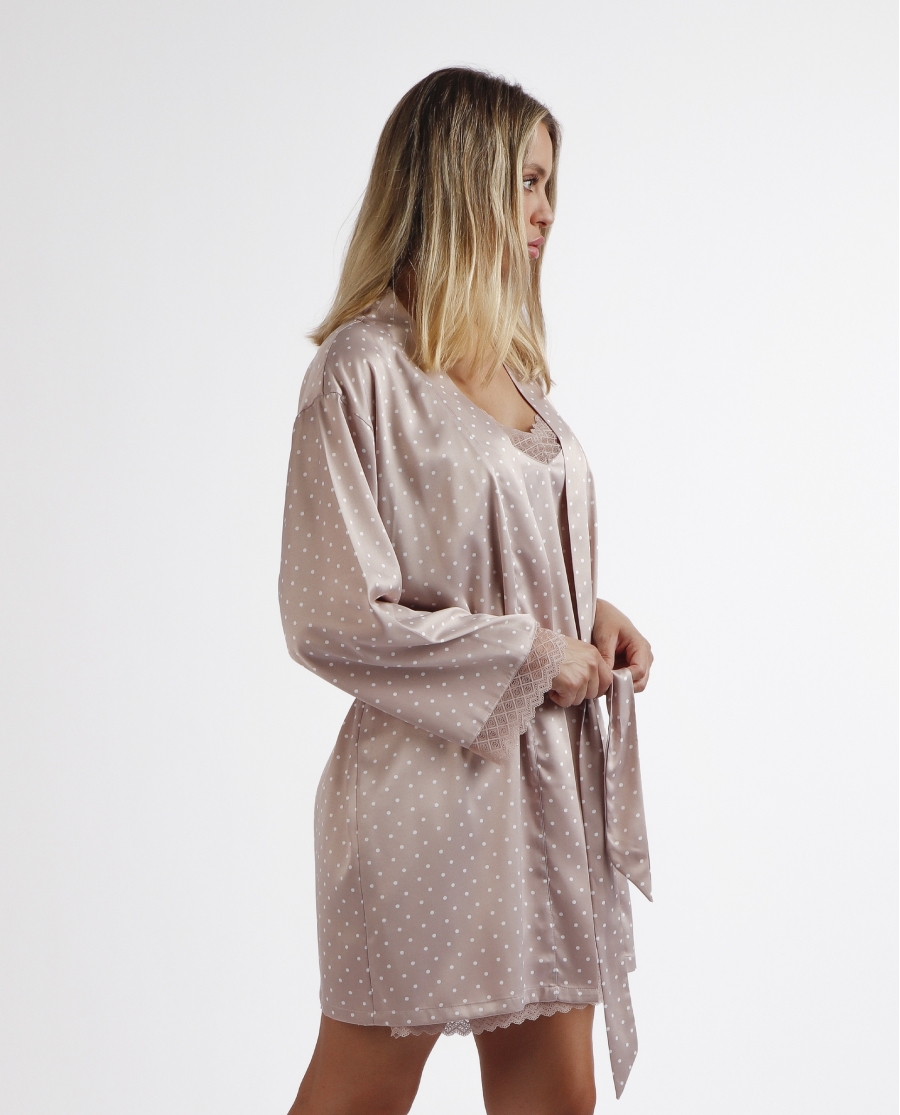 ADMAS CLASSIC Bata Novia Manga Larga Dots Lace para Mujer PIEDRA ADMAS CLASSIC Bata Novia Manga Larga Dots Lace para Mujer PIEDRA