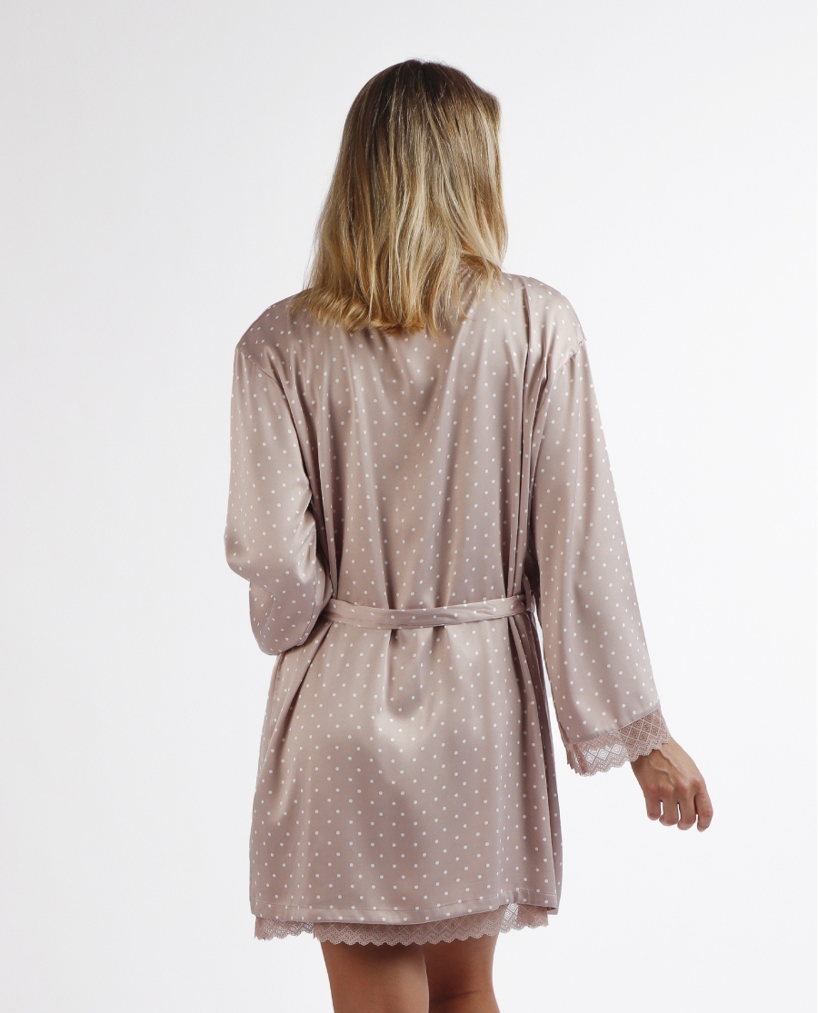 ADMAS CLASSIC Bata Novia Manga Larga Dots Lace para Mujer PIEDRA ADMAS CLASSIC Bata Novia Manga Larga Dots Lace para Mujer PIEDRA