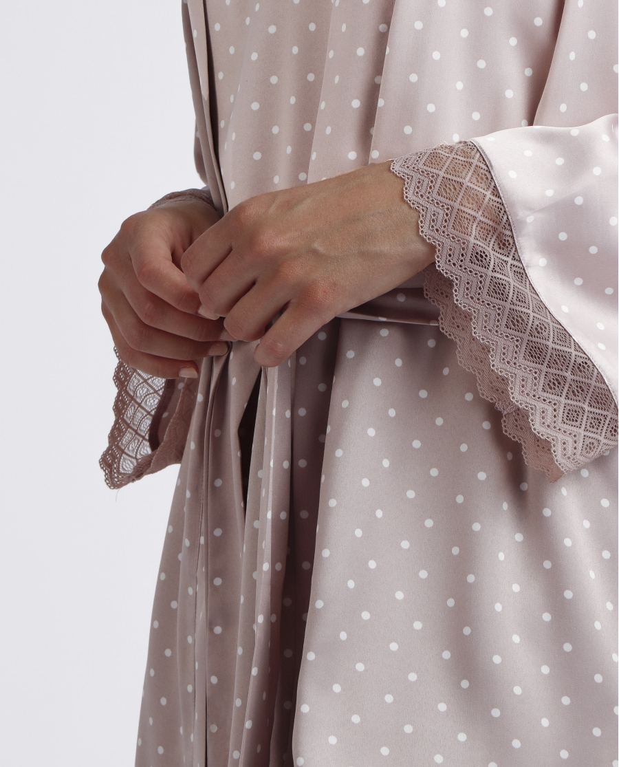 ADMAS CLASSIC Bata Novia Manga Larga Dots Lace para Mujer PIEDRA ADMAS CLASSIC Bata Novia Manga Larga Dots Lace para Mujer PIEDRA