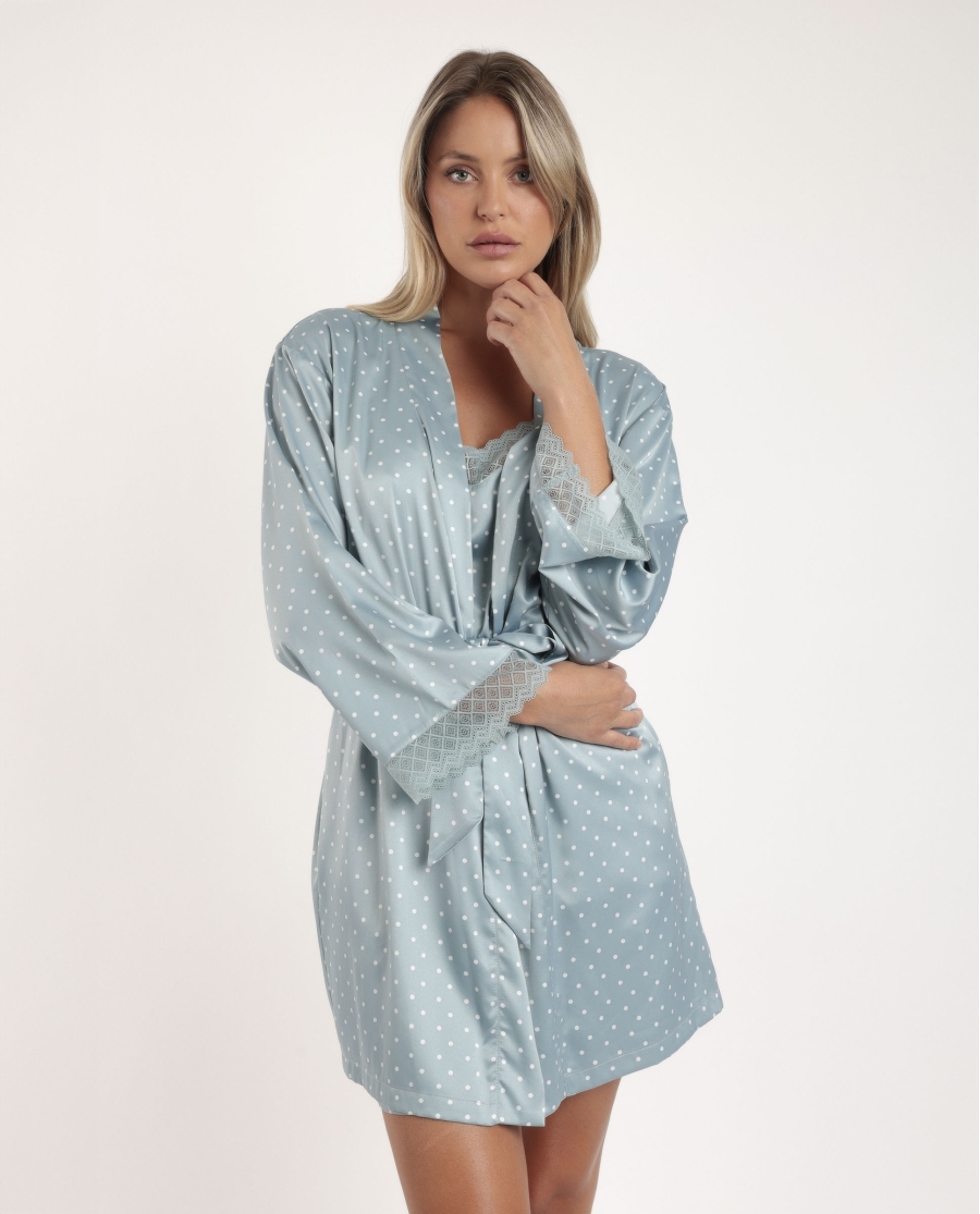 ADMAS CLASSIC Bata Novia Manga Larga Dots Lace para Mujer VERDE AGUA ADMAS CLASSIC Bata Novia Manga Larga Dots Lace para Mujer VERDE AGUA