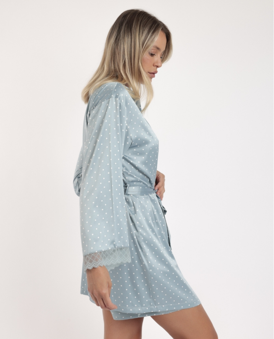 ADMAS CLASSIC Bata Novia Manga Larga Dots Lace para Mujer VERDE AGUA ADMAS CLASSIC Bata Novia Manga Larga Dots Lace para Mujer VERDE AGUA