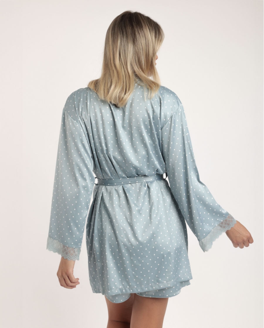 ADMAS CLASSIC Bata Novia Manga Larga Dots Lace para Mujer VERDE AGUA ADMAS CLASSIC Bata Novia Manga Larga Dots Lace para Mujer VERDE AGUA