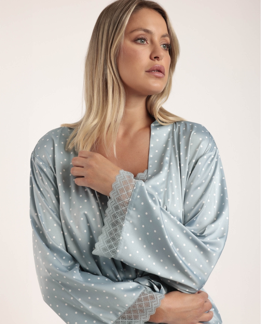 ADMAS CLASSIC Bata Novia Manga Larga Dots Lace para Mujer VERDE AGUA ADMAS CLASSIC Bata Novia Manga Larga Dots Lace para Mujer VERDE AGUA