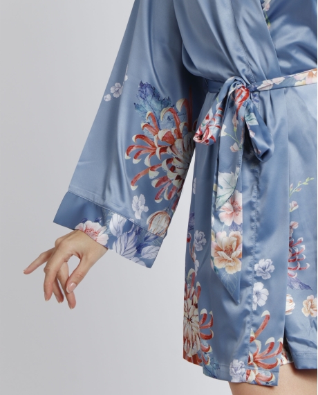 ADMAS GARDEN Bata Manga Larga Romantic Flowers para Mujer AZUL 2