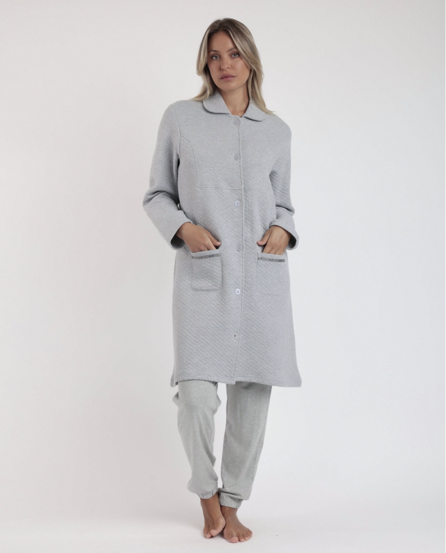 ADMAS CLASSIC Bata Manga Larga Acolchada Classic Soft para Mujer GRIS JASPE ADMAS CLASSIC Bata Manga Larga Acolchada Classic Soft para Mujer GRIS JASPE