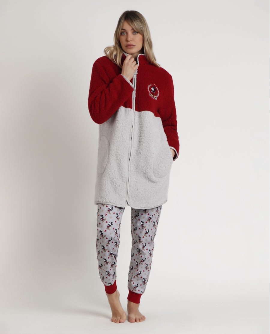 DISNEY Bata Manga Larga Calentita King Mickey para Mujer BURDEOS DISNEY Bata Manga Larga Calentita King Mickey para Mujer BURDEOS
