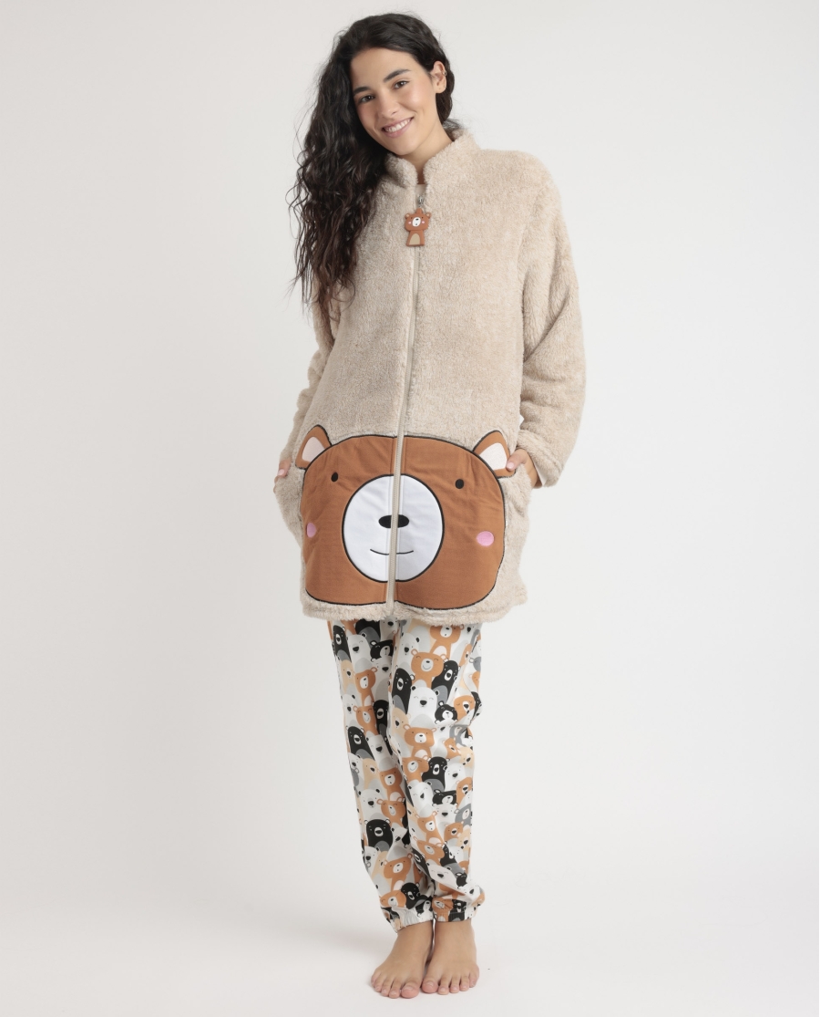 ADMAS Bata Manga Larga Calentita Family Bear Cremallera para Mujer BEIGE ADMAS Bata Manga Larga Calentita Family Bear Cremallera para Mujer BEIGE