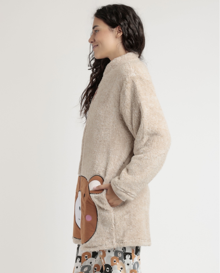 ADMAS Bata Manga Larga Calentita Family Bear Cremallera para Mujer BEIGE ADMAS Bata Manga Larga Calentita Family Bear Cremallera para Mujer BEIGE