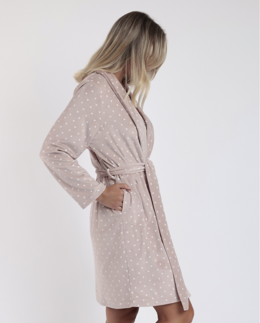 ADMAS CLASSIC Bata Manga Larga Dots Lace para Mujer PIEDRA