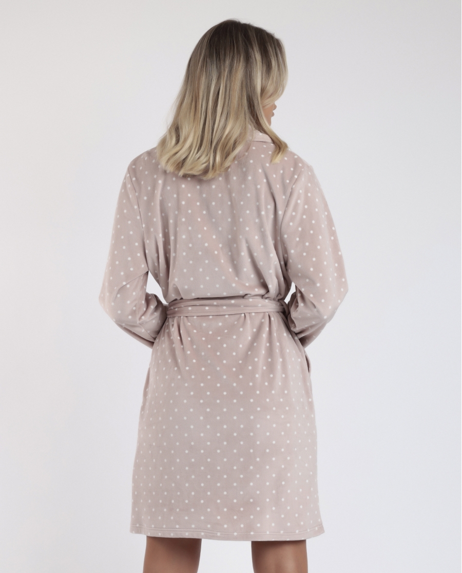 ADMAS CLASSIC Bata Manga Larga Dots Lace para Mujer PIEDRA