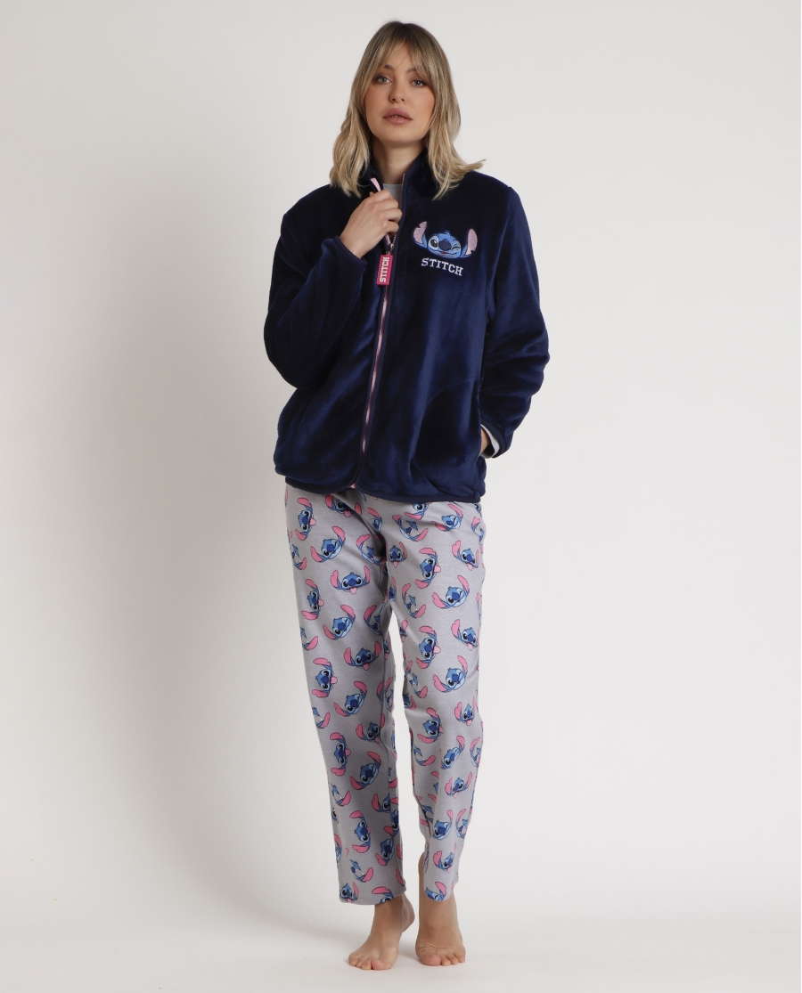 DISNEY Bata Manga Larga Calentita Stitch Faces para Mujer MARINO DISNEY Bata Manga Larga Calentita Stitch Faces para Mujer MARINO