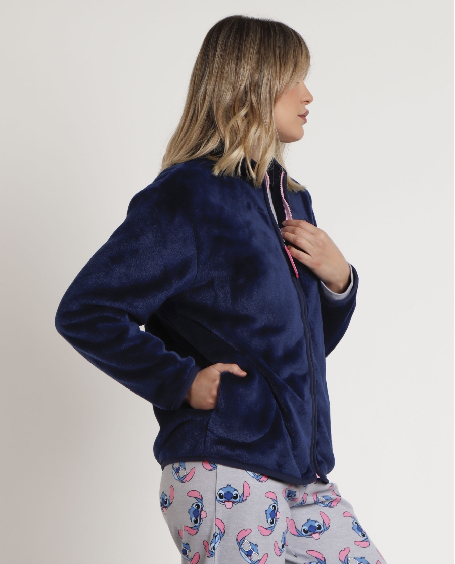 DISNEY Bata Manga Larga Calentita Stitch Faces para Mujer MARINO DISNEY Bata Manga Larga Calentita Stitch Faces para Mujer MARINO