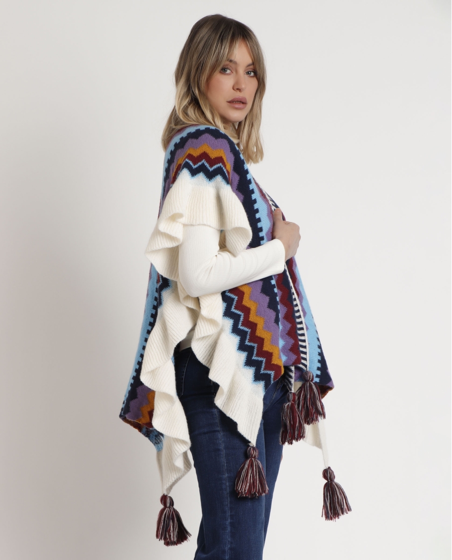 ADMAS Chal de Punto Volantes para Mujer MULTICOLOR