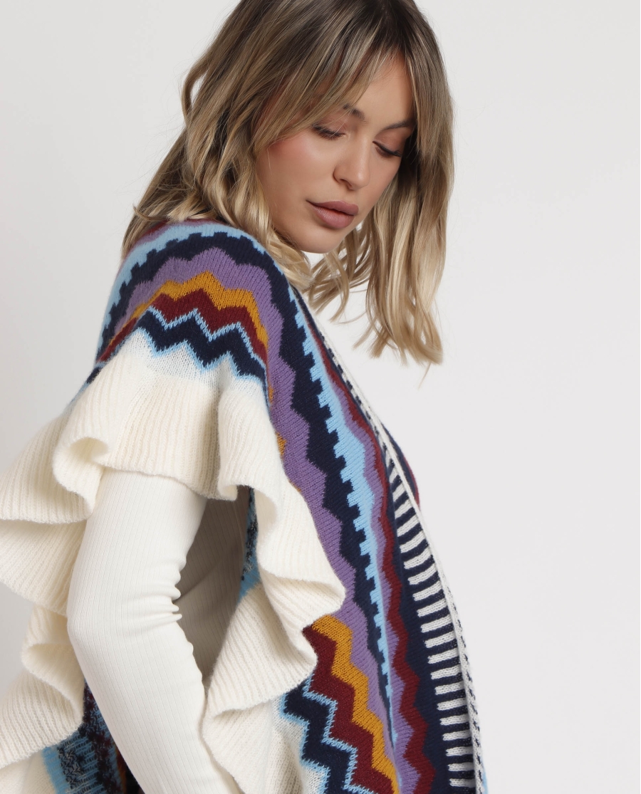 ADMAS Chal de Punto Volantes para Mujer MULTICOLOR