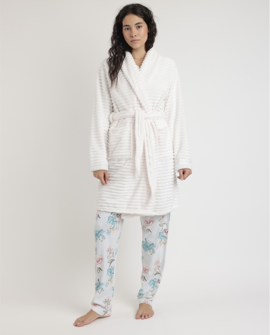 ADMAS CLASSIC Bata Manga Larga Calentita Soft Hearts para Mujer CRUDO ADMAS CLASSIC Bata Manga Larga Calentita Soft Hearts para Mujer CRUDO