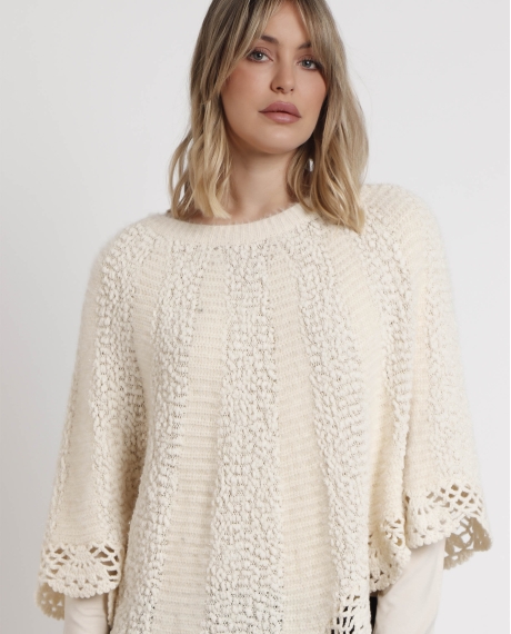ADMAS Poncho de Punto Liso Romantic para Mujer CRUDO 2