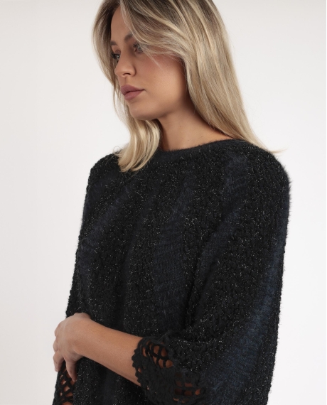 ADMAS Poncho de Punto Liso Romantic para Mujer NEGRO 2