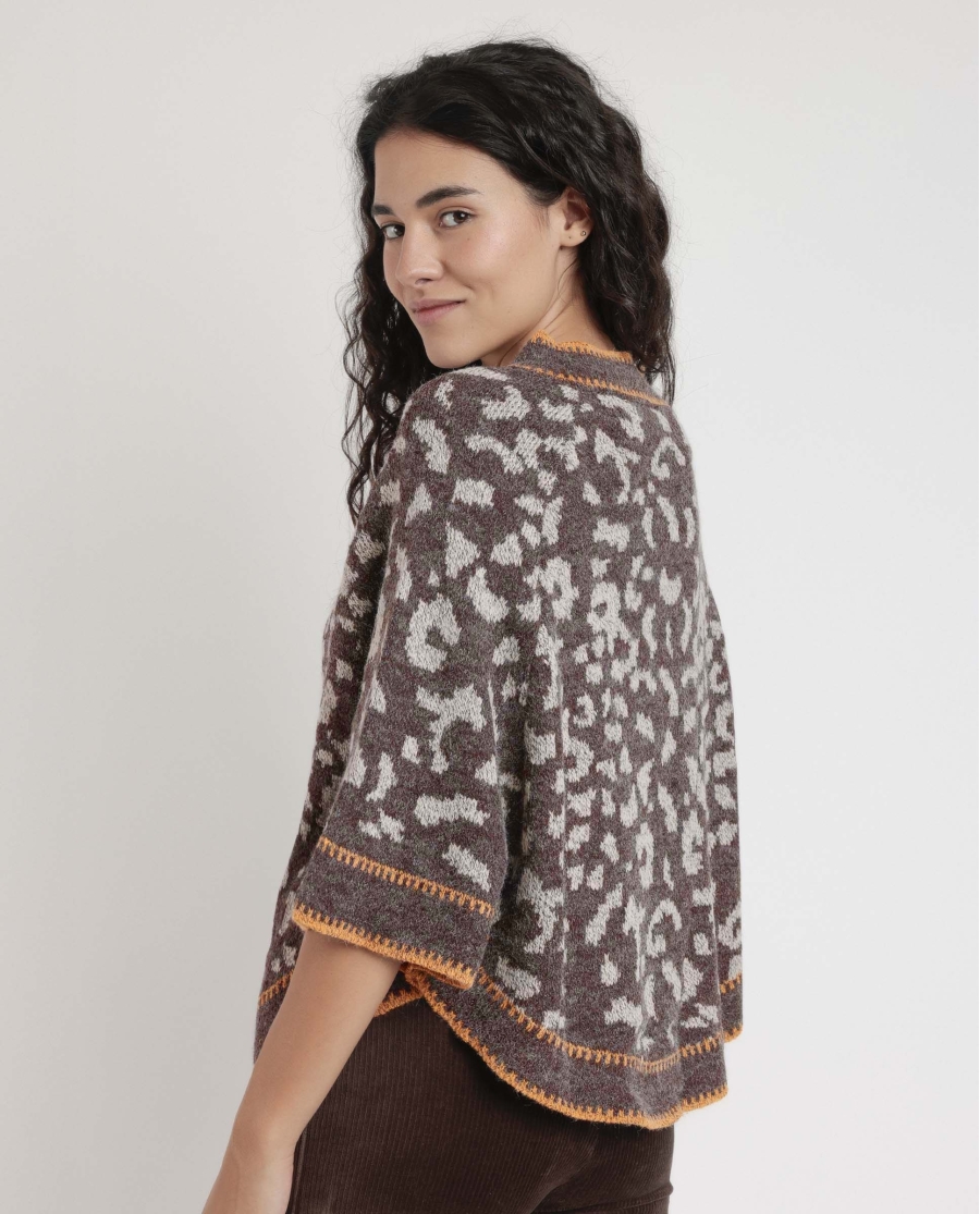ADMAS Poncho de Punto Abierto Botones para Mujer MARRON ADMAS Poncho de Punto Abierto Botones para Mujer MARRON