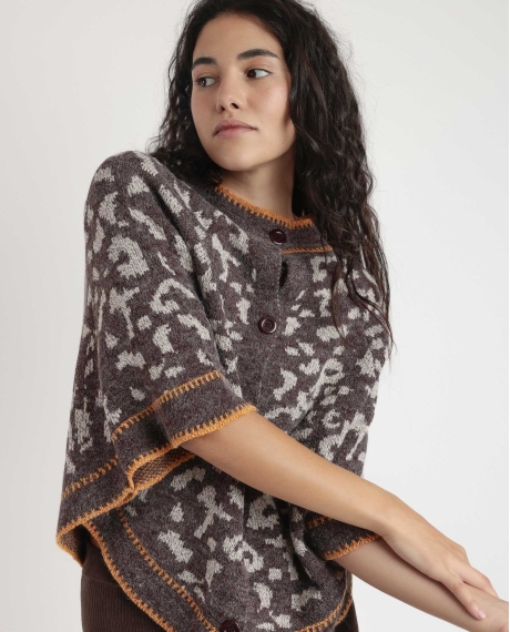 ADMAS Poncho de Punto Abierto Botones para Mujer MARRON 2