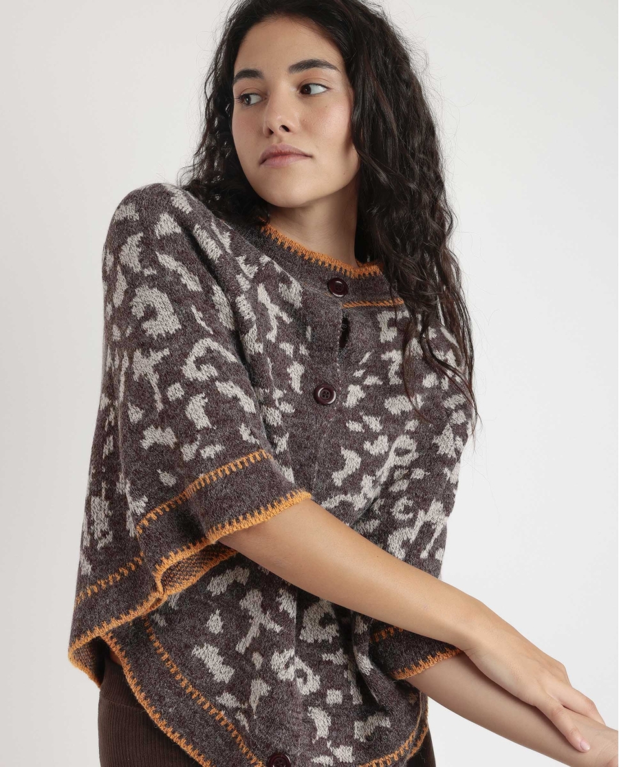 ADMAS Poncho de Punto Abierto Botones para Mujer MARRON ADMAS Poncho de Punto Abierto Botones para Mujer MARRON
