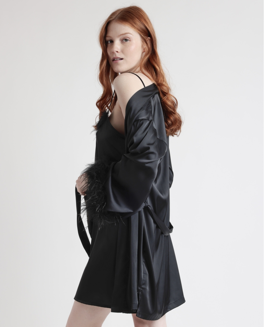 ADMAS CLASSIC  Bata Manga Larga Marabu Luxe Christmas para Mujer NEGRO ADMAS CLASSIC  Bata Manga Larga Marabu Luxe Christmas para Mujer NEGRO