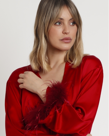 ADMAS CLASSIC  Bata Manga Larga Marabu Luxe Christmas para Mujer ROJO 2