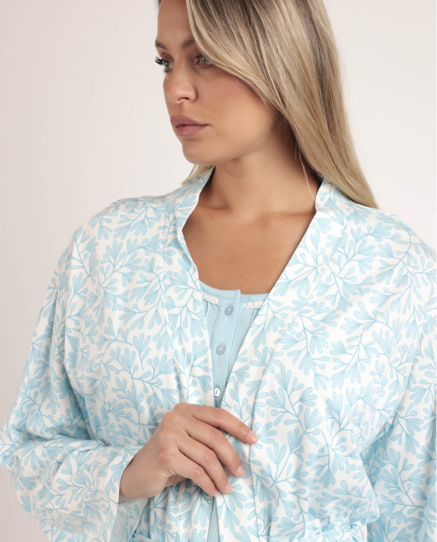 ADMAS CLASSIC Bata Manga Larga Spring Leaves para Mujer AZUL ADMAS CLASSIC Bata Manga Larga Spring Leaves para Mujer AZUL