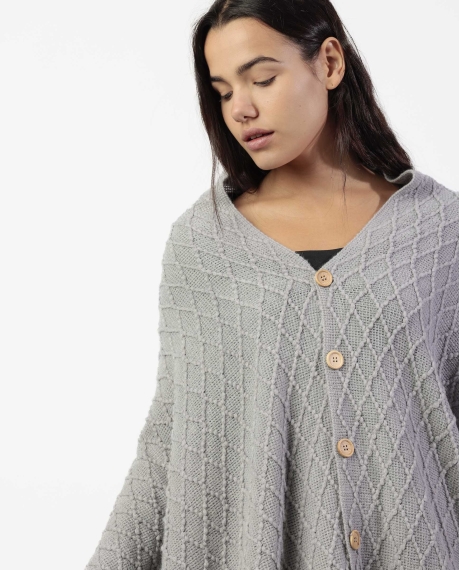ADMAS Poncho de Punto Abierto Botones Knitted Elegance para Mujer GRIS
