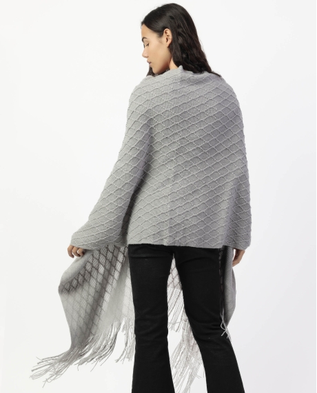 ADMAS Poncho de Punto Abierto Botones Knitted Elegance para Mujer GRIS 2