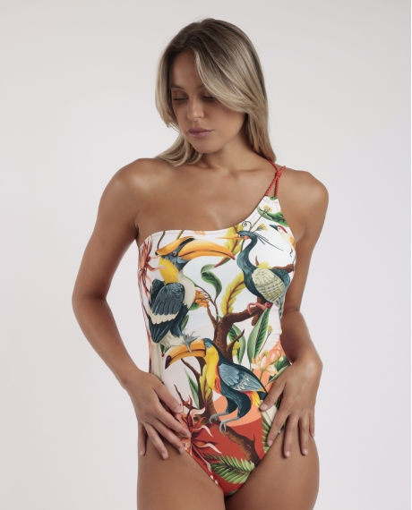 ADMAS Bañador Asimétrico Tropical Birds para Mujer CALDERA