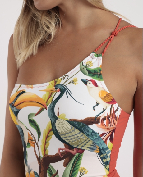 ADMAS Bañador Asimétrico Tropical Birds para Mujer CALDERA 2