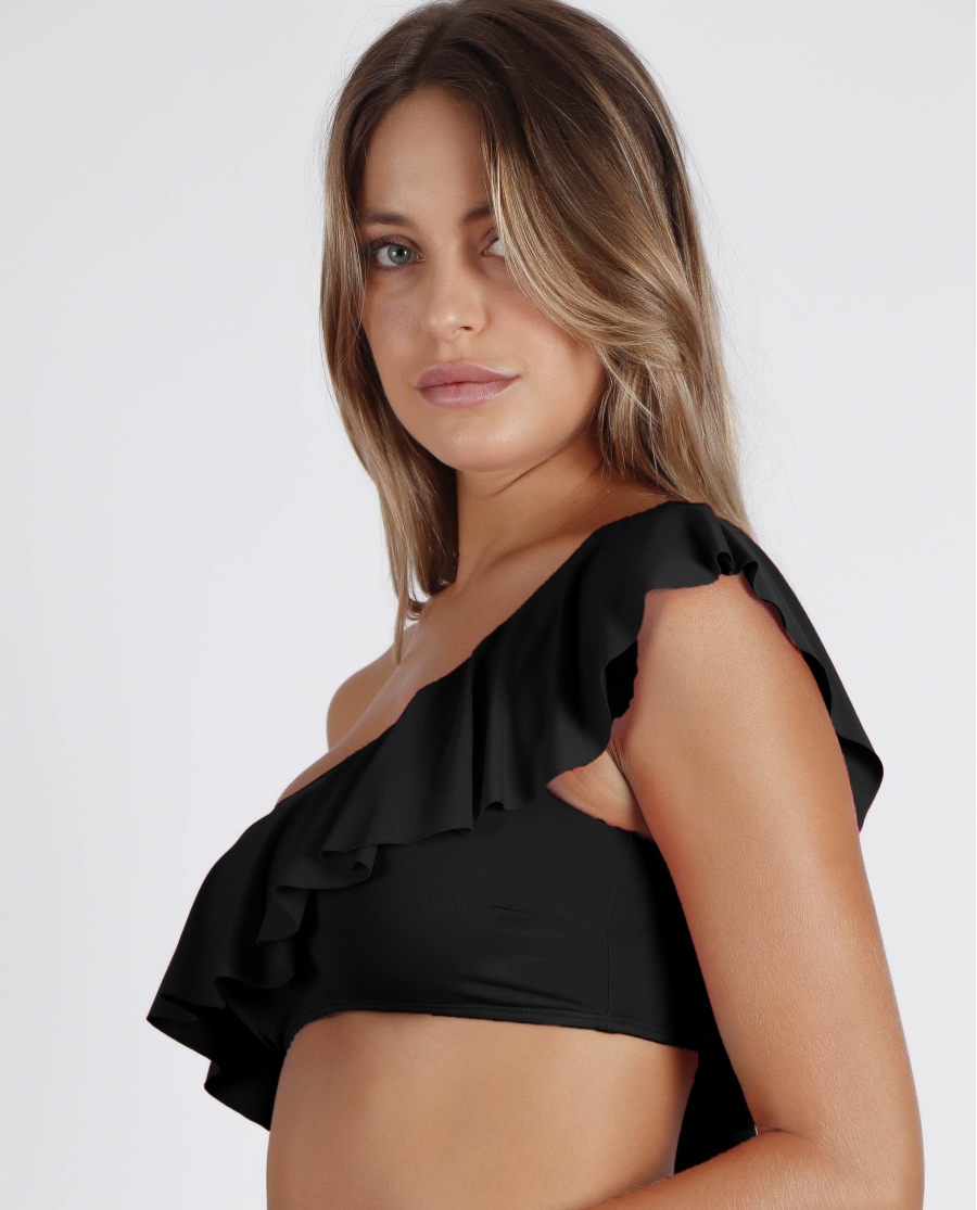 ADMAS Bikini Asimétrico Volante para Mujer NEGRO