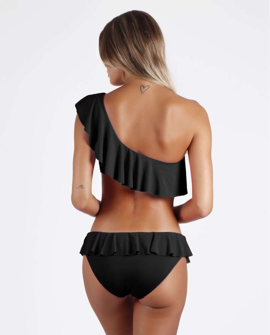 ADMAS Bikini Asimétrico Volante para Mujer NEGRO
