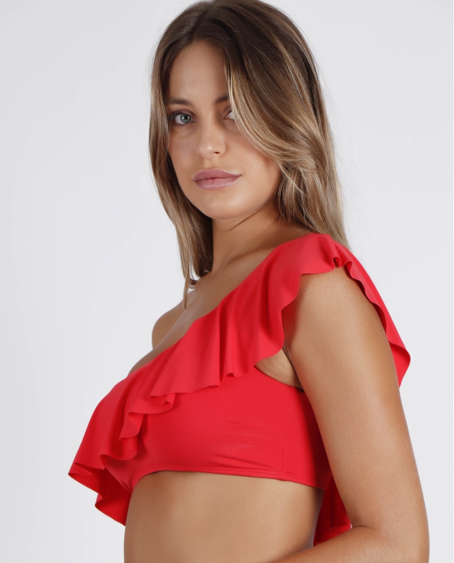 ADMAS Bikini Asimétrico Volante para Mujer ROJO