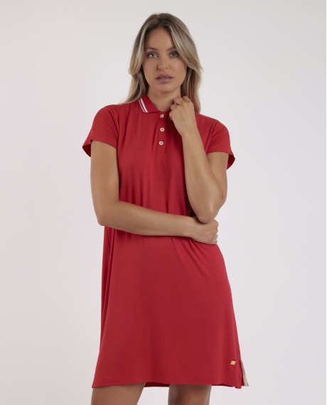ADMAS Vestido Manga Corta Polo Sport Luxe para Mujer ROJO