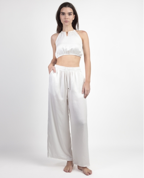 ADMAS Conjunto Top + Pantalón Satinee Beach para Mujer BLANCO