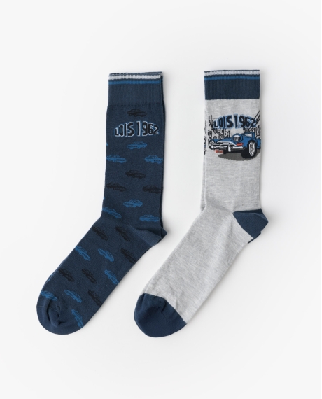LOIS Calcetín de Caña Normal Vintage Car para Hombre, (Caja de 6 pares) SURTIDO