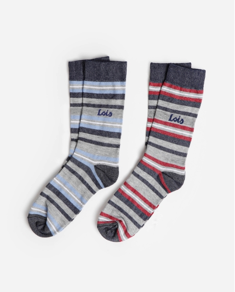 LOIS Calcetín Mediano Lois Stripes para Hombre, (Caja de 6 unidades) SURTIDO