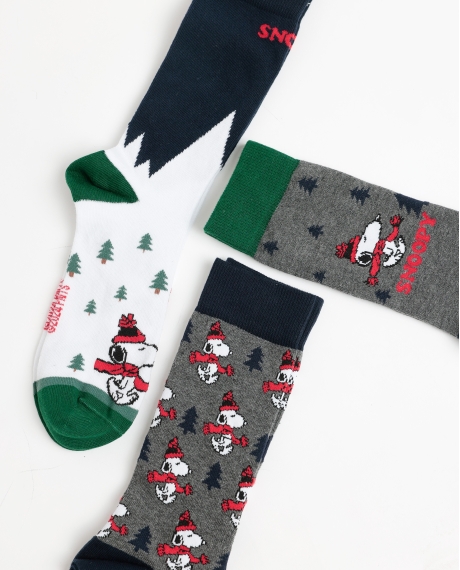 PEANUTS Calcetín Mediano Snoopy Mountains para Hombre, (Caja de 3 unidades) PACK FANTASIA 2