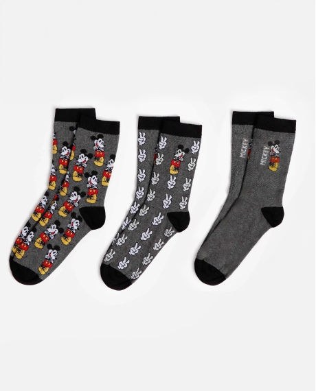 DISNEY Calcetín Mediano Mickey Grey para Hombre, (Caja de 3 unidades) PACK FANTASIA